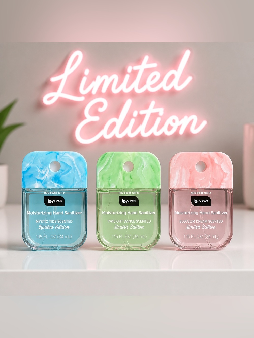 BPure Hand Sanitizer Marble Collection Trio- Mystic, Twilight, Blossom